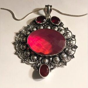 Fire Topaz Garnet 925 Sterling Silver Necklace